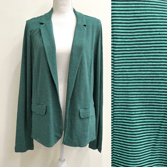 J. Jill Linen & Rayon Striped Open Front Blazer Lightweight Blue Green Small - Picture 1 of 8